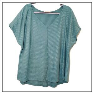 Filipa Tunic Xl Ribbed Knit Turquoise Short Sleeve  Boxy Hi Lo Minimalist Casual